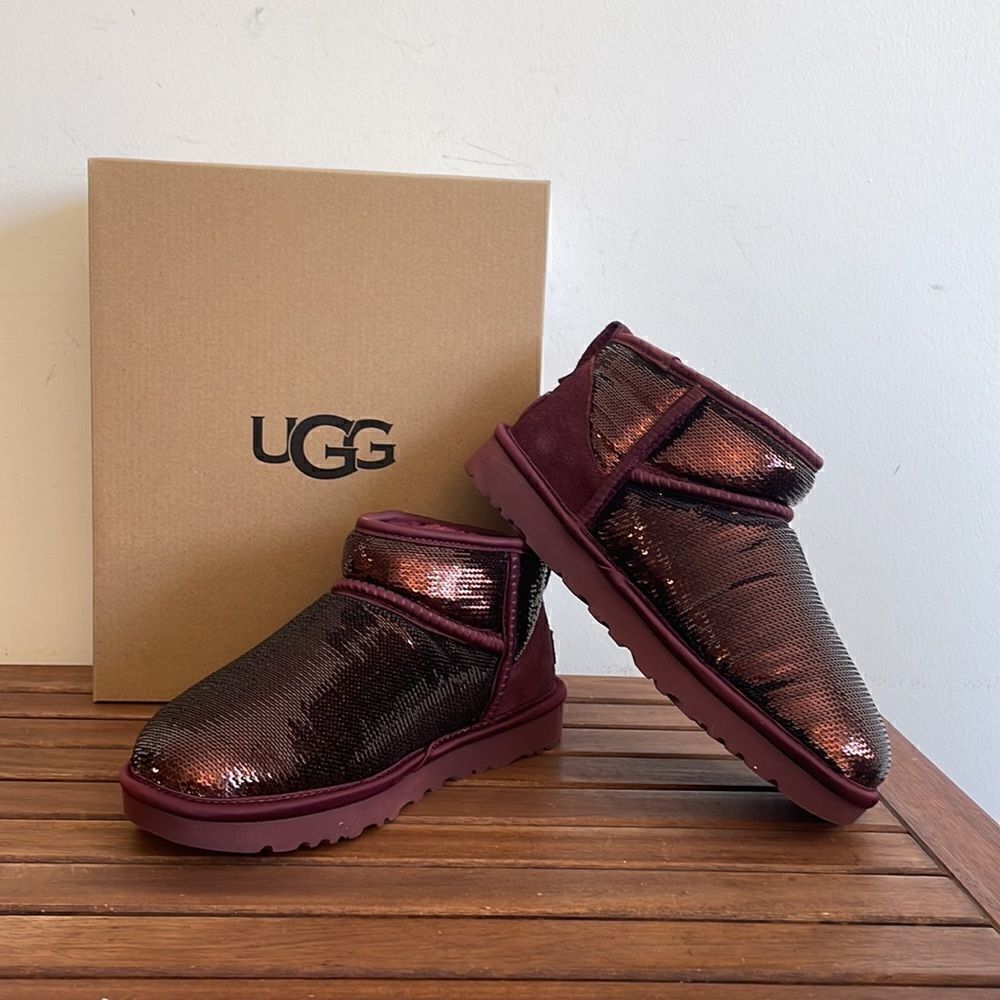UGG Classic Ultra Mini Mirror Ball Sequins Boots Wild Grape US Women 7/UK 5/EU38